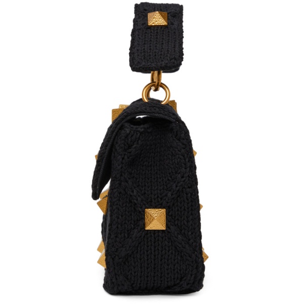  발렌티노 Valentino Garavani Black Knit Medium Roman Stud Bag 212807F048060