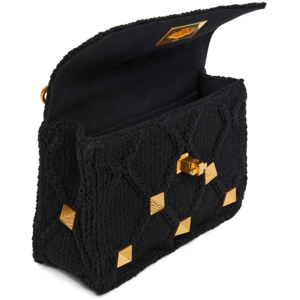  발렌티노 Valentino Garavani Black Knit Medium Roman Stud Bag 212807F048060