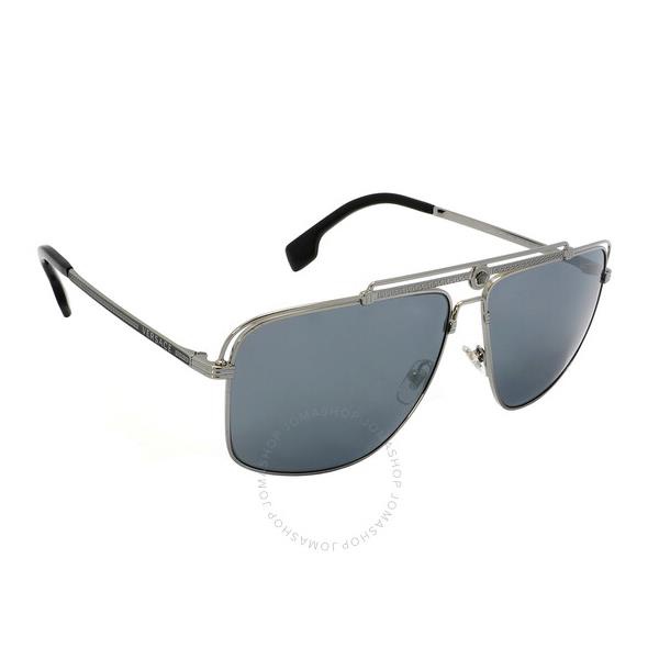 베르사체 베르사체 Versace Light Grey Mirror Black Pilot Mens Sunglasses VE2242 10016G 61