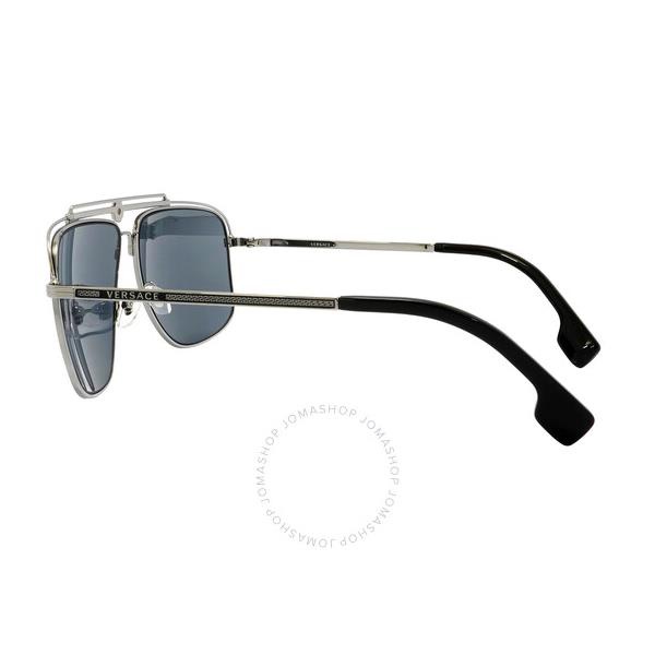 베르사체 베르사체 Versace Light Grey Mirror Black Pilot Mens Sunglasses VE2242 10016G 61