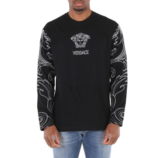 베르사체 베르사체 Versace MEN'S Black Barocco-Sleeve Medusa-Print T-Shirt 1006452-1A04419-1B000