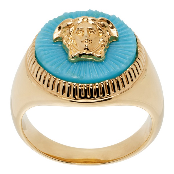 베르사체 베르사체 Versace Gold & Blue Medusa Biggie Ring 232404M147019