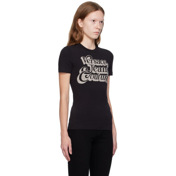 베르사체 베르사체 진 꾸뛰르 베르사체 Versace Jeans Couture Black Crystal-Cut T-Shirt 232202F110025
