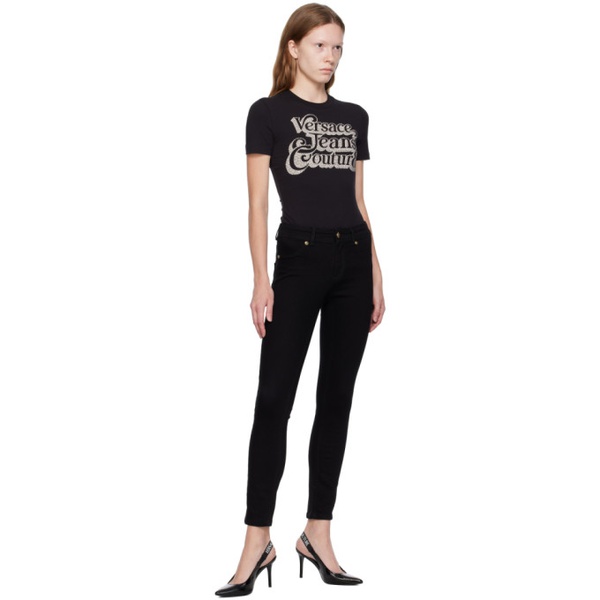 베르사체 베르사체 진 꾸뛰르 베르사체 Versace Jeans Couture Black Crystal-Cut T-Shirt 232202F110025