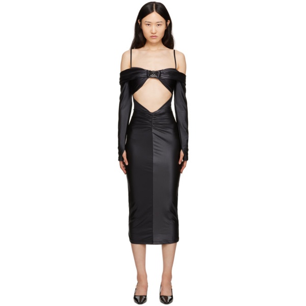 베르사체 베르사체 진 꾸뛰르 베르사체 Versace Jeans Couture Black Ruched Midi Dress 232202F054003