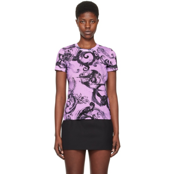 베르사체 베르사체 진 꾸뛰르 베르사체 Versace Jeans Couture Purple Watercolor Couture T-Shirt 241202F110004