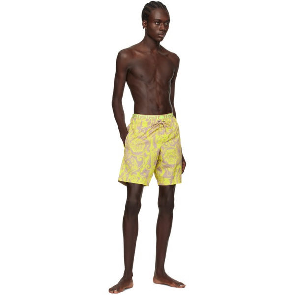 베르사체 베르사체 언더웨어 베르사체 Versace Underwear Yellow Barocco Stencil Swim Shorts 241653M208030