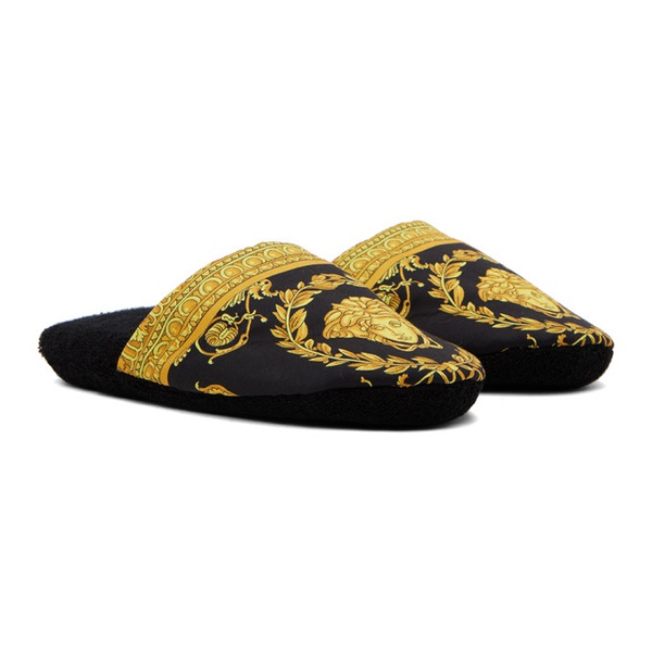 베르사체 베르사체 언더웨어 베르사체 Versace Underwear Black & Yellow Baroque Slippers 241653F121005