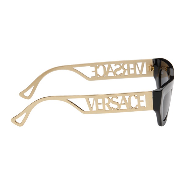 베르사체 베르사체 Versace Black & Gold Cutout Sunglasses 241404F005033