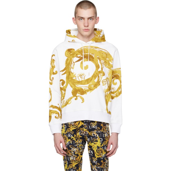 베르사체 베르사체 진 꾸뛰르 베르사체 Versace Jeans Couture White & Gold Watercolor Couture Hoodie 241202M202028