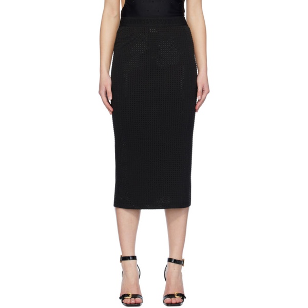베르사체 베르사체 진 꾸뛰르 베르사체 Versace Jeans Couture Black Crystal-Cut Midi Skirt 241202F092002