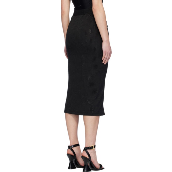 베르사체 베르사체 진 꾸뛰르 베르사체 Versace Jeans Couture Black Crystal-Cut Midi Skirt 241202F092002