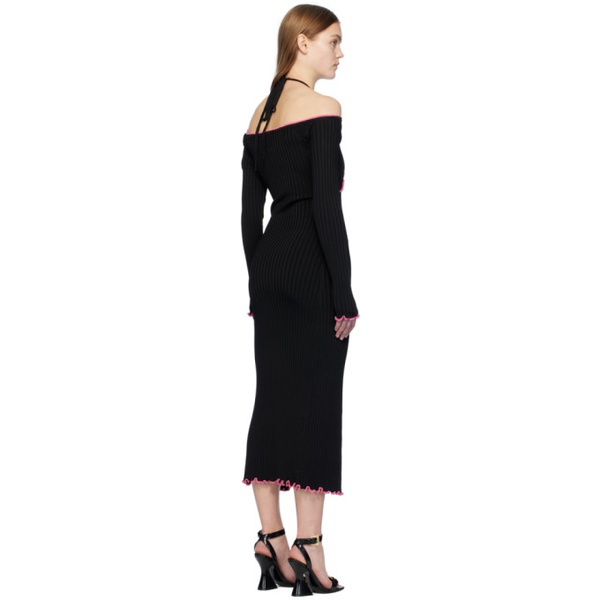 베르사체 베르사체 진 꾸뛰르 베르사체 Versace Jeans Couture Black V-Emblem Midi Dress 241202F054014