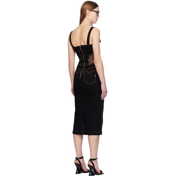 베르사체 베르사체 진 꾸뛰르 베르사체 Versace Jeans Couture Black Baroque Buckle Denim Midi Dress 241202F054010