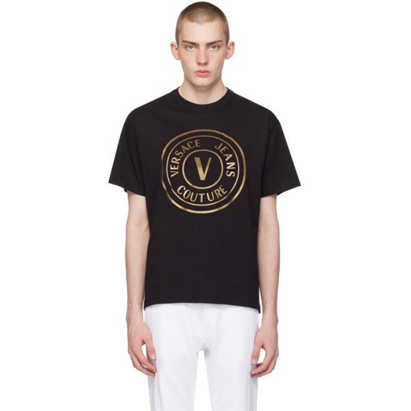 베르사체 베르사체 진 꾸뛰르 베르사체 Versace Jeans Couture Black V-Emblem T-Shirt 241202M213000