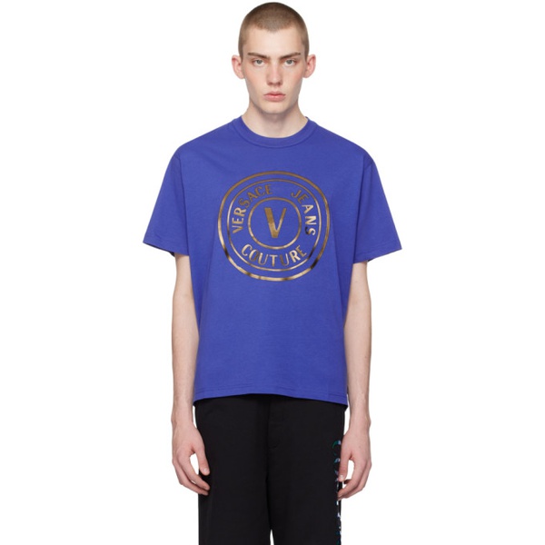 베르사체 베르사체 진 꾸뛰르 베르사체 Versace Jeans Couture Blue V-Emblem T-Shirt 241202M213002