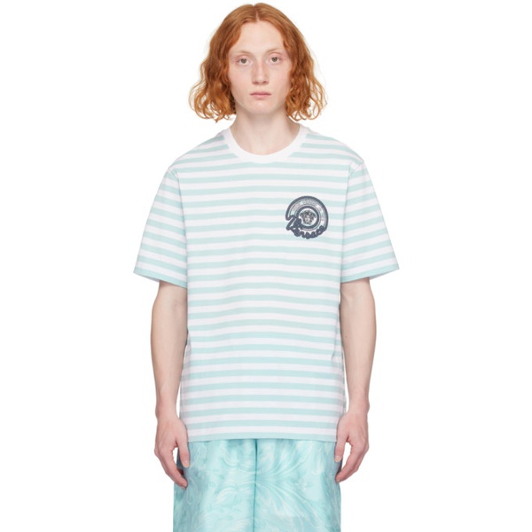 베르사체 베르사체 Versace White & Blue Nautical Stripe T-Shirt 241404M213003
