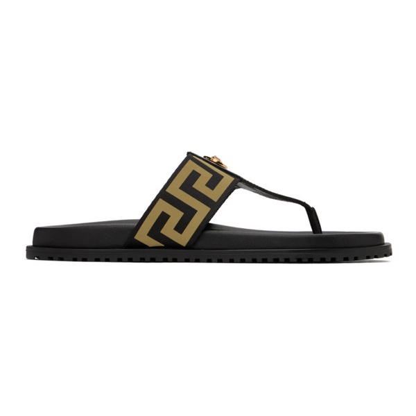 베르사체 베르사체 Versace Black & Gold Medusa Greca Sandals 241404M234001