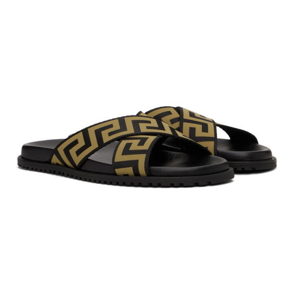 베르사체 베르사체 Versace Black & Gold Greca Sandals 241404M234002