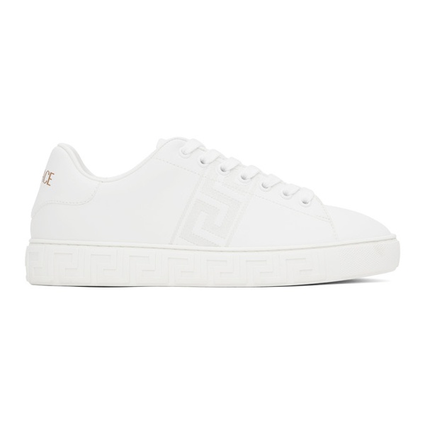 베르사체 베르사체 Versace White Embroidered Greca Sneakers 241404M237026