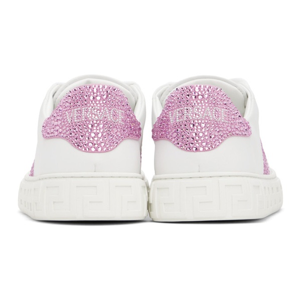 베르사체 베르사체 Versace White & Pink Crystal Greca Sneakers 241404F128001