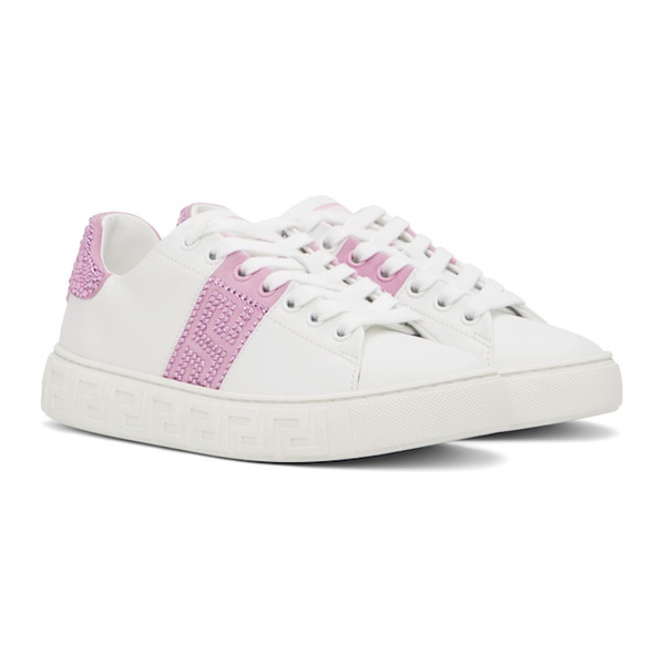 베르사체 베르사체 Versace White & Pink Crystal Greca Sneakers 241404F128001