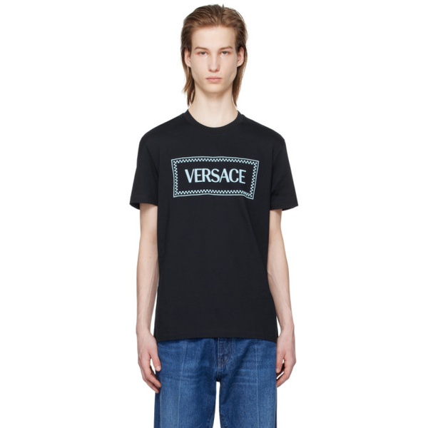 베르사체 베르사체 Versace Navy Embroidered T-Shirt 241404M213004