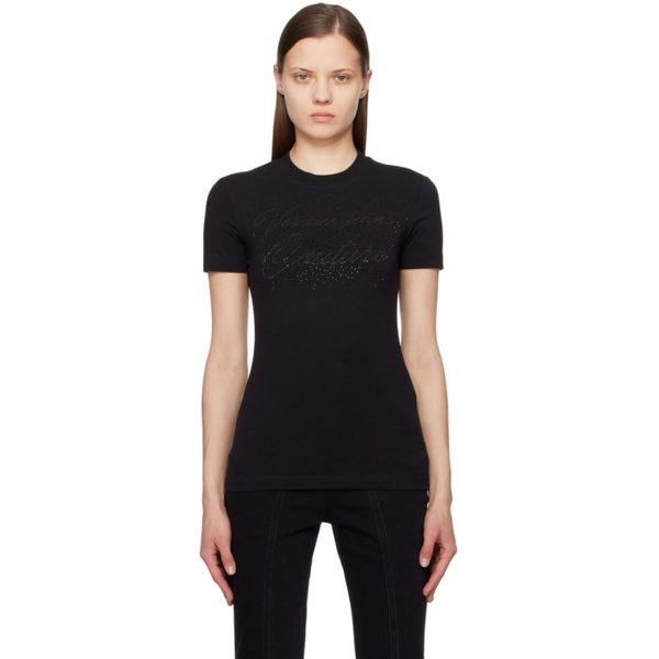 베르사체 베르사체 진 꾸뛰르 베르사체 Versace Jeans Couture Black Crystal-Cut T-Shirt 241202F110028