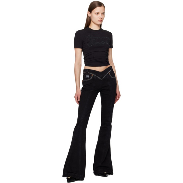 베르사체 베르사체 진 꾸뛰르 베르사체 Versace Jeans Couture Black Crystal-Cut T-Shirt 241202F110028