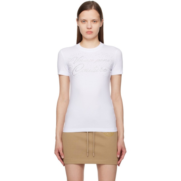 베르사체 베르사체 진 꾸뛰르 베르사체 Versace Jeans Couture White Crystal-Cut T-Shirt 241202F110027