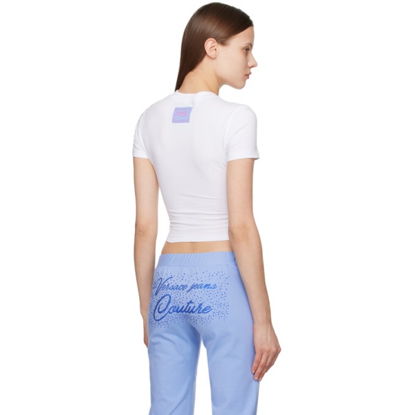 베르사체 베르사체 진 꾸뛰르 베르사체 Versace Jeans Couture White Crystal-Cut T-Shirt 241202F110020