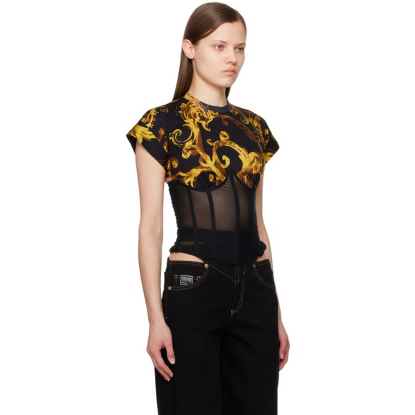 베르사체 베르사체 진 꾸뛰르 베르사체 Versace Jeans Couture Black & Gold Watercolor Baroque T-Shirt 241202F110009