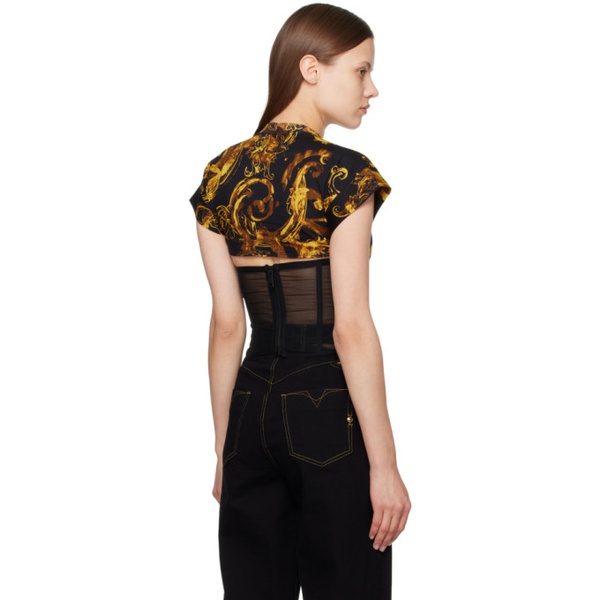 베르사체 베르사체 진 꾸뛰르 베르사체 Versace Jeans Couture Black & Gold Watercolor Baroque T-Shirt 241202F110009