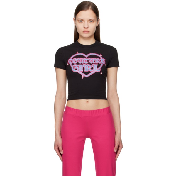 베르사체 베르사체 진 꾸뛰르 베르사체 Versace Jeans Couture Black Crystal-Cut T-Shirt 241202F110021