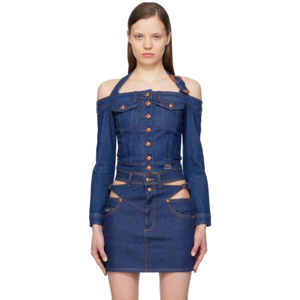 베르사체 베르사체 진 꾸뛰르 베르사체 Versace Jeans Couture Indigo Buttoned Denim Blouse 241202F060000