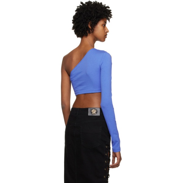 베르사체 베르사체 진 꾸뛰르 베르사체 Versace Jeans Couture Blue Single-Shoulder Long Sleeve T-Shirt 231202F110005