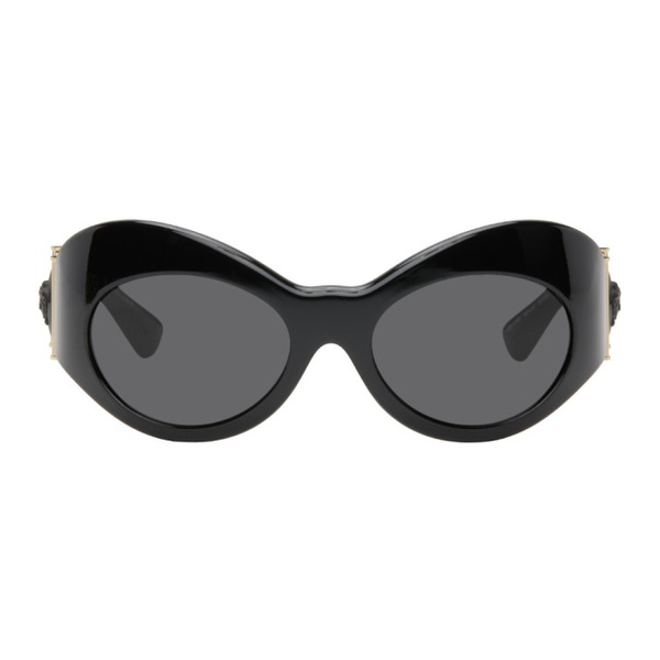 베르사체 베르사체 Versace Black Oval Shield Sunglasses 241404F005063