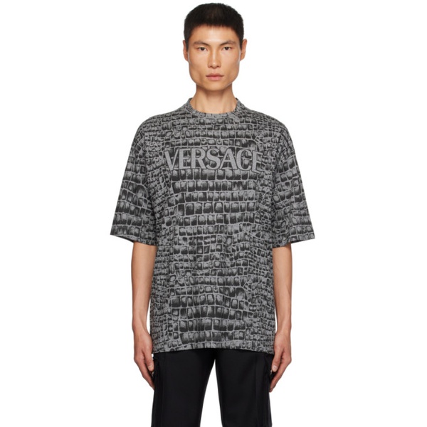 베르사체 베르사체 Versace Gray & Black Coccodrillo T-Shirt 232404M213020