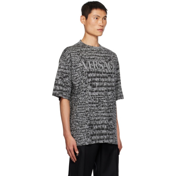 베르사체 베르사체 Versace Gray & Black Coccodrillo T-Shirt 232404M213020