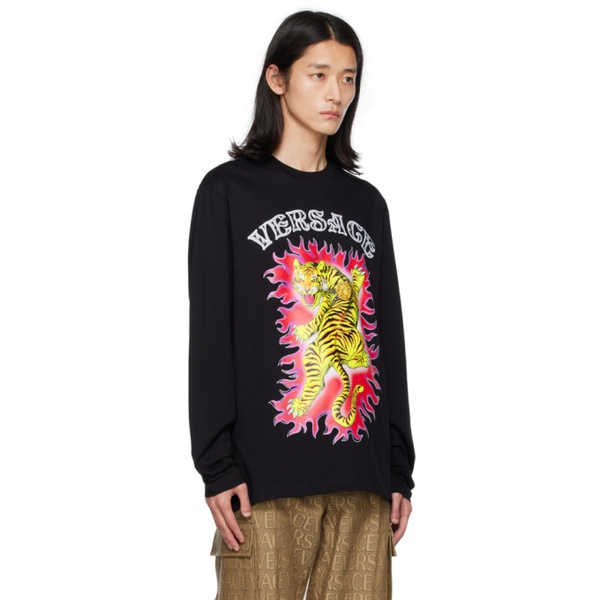 베르사체 베르사체 Versace Black Printed Long Sleeve T-Shirt 232404M213000