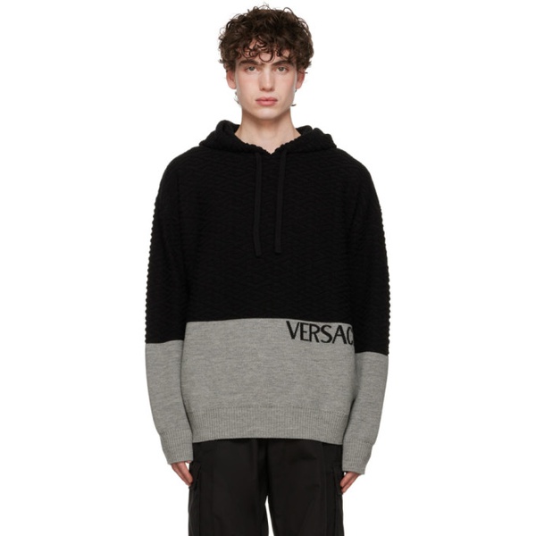 베르사체 베르사체 Versace Black & Gray La Greca Hoodie 222404M201008