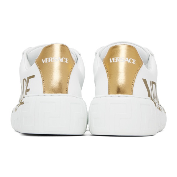 베르사체 베르사체 Versace White & Gold Logo La Greca Sneakers 232404F128002