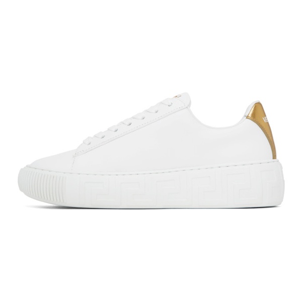 베르사체 베르사체 Versace White & Gold Logo La Greca Sneakers 232404F128002