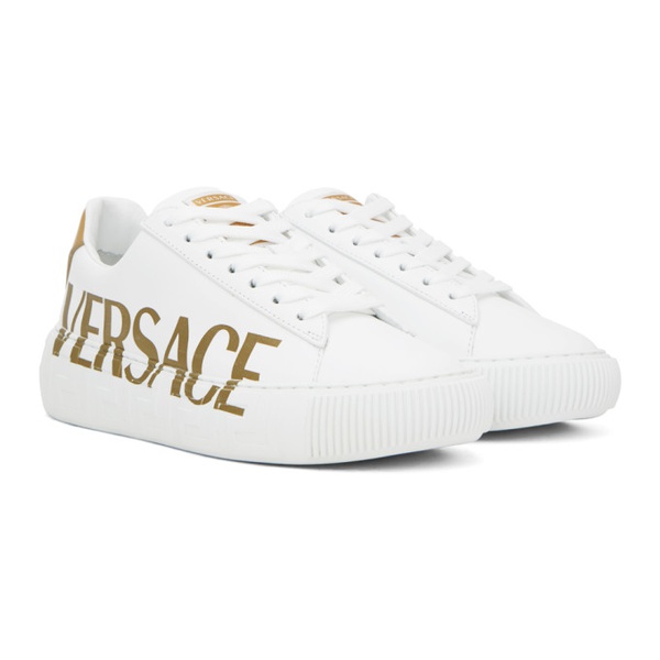 베르사체 베르사체 Versace White & Gold Logo La Greca Sneakers 232404F128002