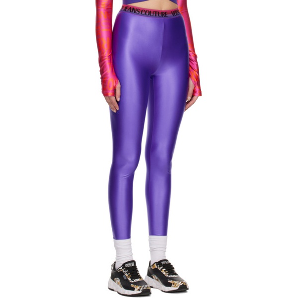 베르사체 베르사체 진 꾸뛰르 베르사체 Versace Jeans Couture Purple Shiny Leggings 231202F085001