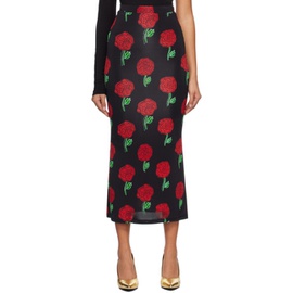 베르사체 진 꾸뛰르 베르사체 Versace Jeans Couture Black Roses Midi Skirt 231202F092000