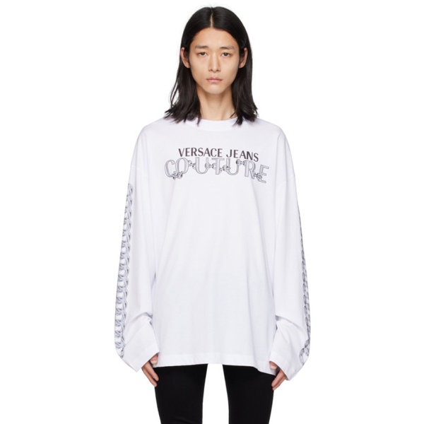 베르사체 베르사체 진 꾸뛰르 베르사체 Versace Jeans Couture White Printed Long Sleeve T-Shirt 232202M213036