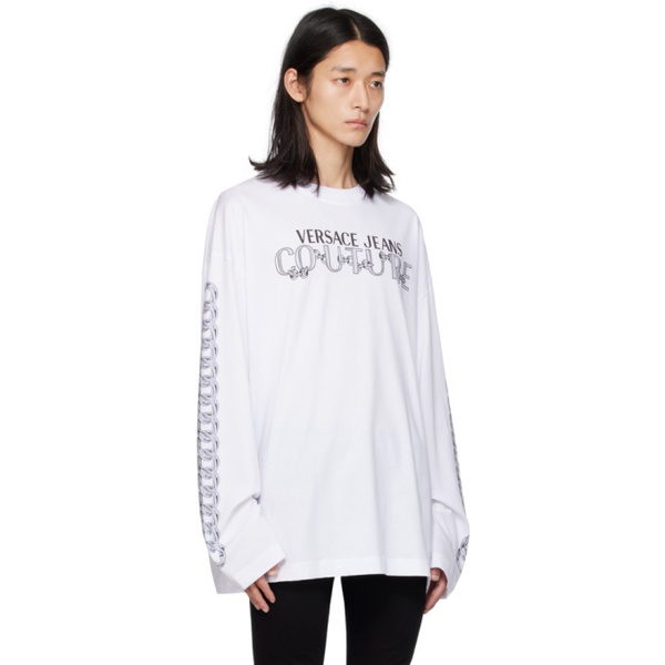 베르사체 베르사체 진 꾸뛰르 베르사체 Versace Jeans Couture White Printed Long Sleeve T-Shirt 232202M213036