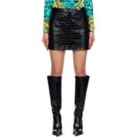 베르사체 Versace Black Croc-Effect Leather Miniskirt 232404F090019
