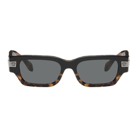 베르사체 Versace Black & Brown Rectangular Sunglasses 242404M134000